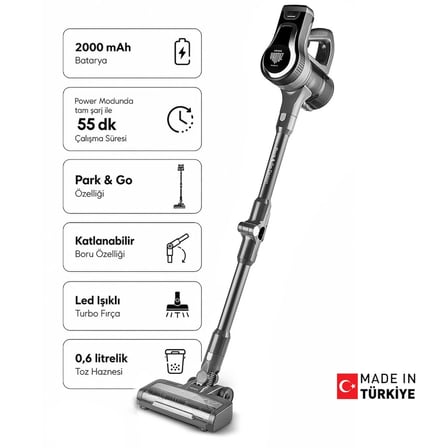 Karaca Vantuz Power Up Pro Dikey Süpürge Black Chrome