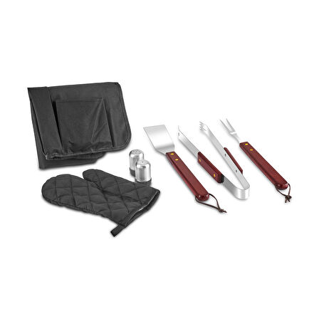 Önlüklü 7 Parça Ahşap Saplı Barbekü/Mangal Seti