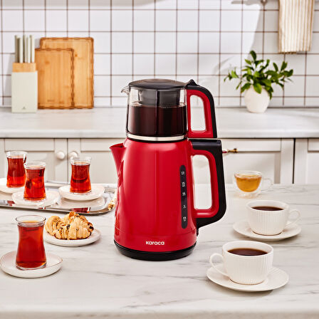 Karaca Mega Tea 1501 Cam Çay Makinesi Cherry Red 1500 W