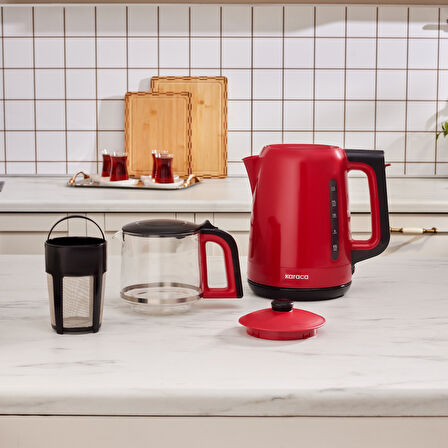 Karaca Mega Tea 1501 Cam Çay Makinesi Cherry Red 1500 W
