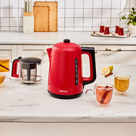 Karaca Mega Tea 1501 Cam Çay Makinesi Cherry Red 1500 W