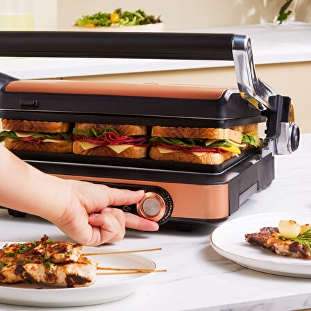 Karaca Gastro Gourmet Izgara ve Tost Makinesi Copper 2000 W 6 Dilim Kapasiteli