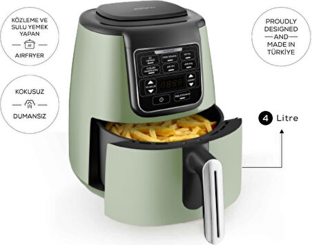 Karaca Air Pro Cook 3 in 1 XL Ev Yemeği, Közleme, Airfryer Grasmere Green 4 Kişilik