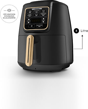 Karaca Air Pro Cook XL 2 in 1 Konuşan Airfryer Black Mineral Gold 4 Kişilik