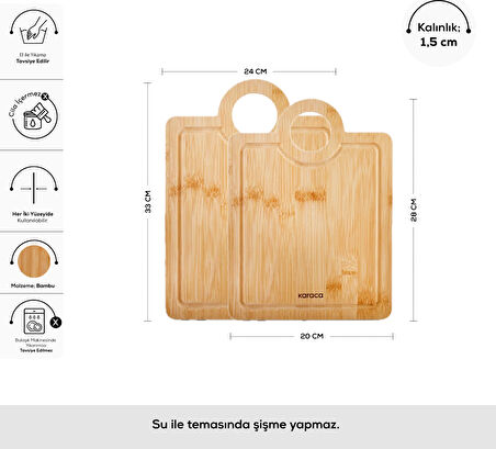 Karaca Alis Bamboo 2'li Pro Kesme Tahtası 28/33 cm