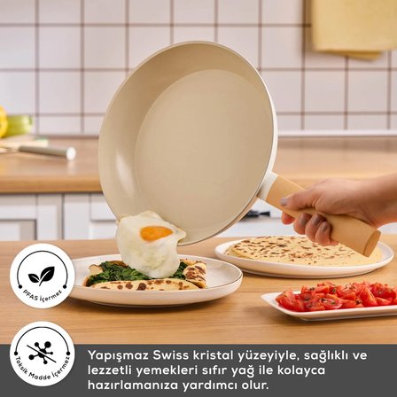 Karaca x Refika Swiss Crystal Almond Cream 7 Parça Tencere ve Tava Seti