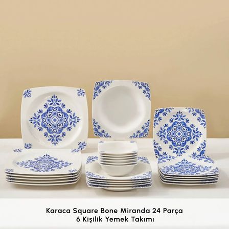 Karaca Square Bone Miranda 24 Parça 6 Kişilik Yemek Takımı