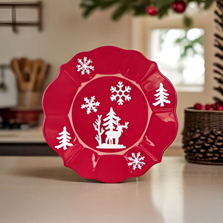 Karaca New Year Yılbaşı Candy Stripe Pasta Tabağı 20,5 cm