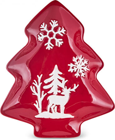 Karaca New Year Yılbaşı Snowy Servis Tabağı 18 Cm Kırmızı