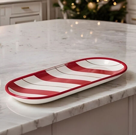 Karaca New Year Yılbaşı Stripe Kayık Tabak 28 Cm