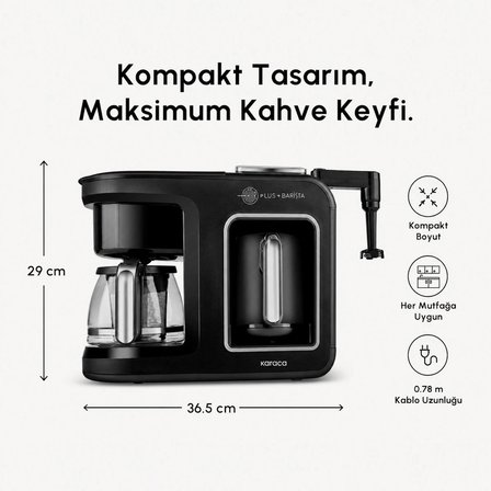 Karaca Hatır Plus Barista 6 in 1 Latte Cappuccino ve Közde Türk Kahve Makinesi Black Silver
