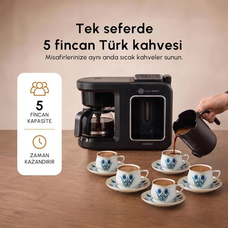 Karaca Hatır Plus Barista 6 in 1 Latte Cappuccino ve Közde Türk Kahve Makinesi Black Silver