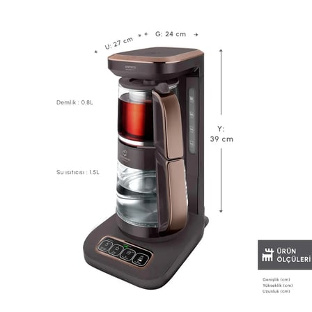 Karaca Çaysever Robotea Pro Connect 4 in 1 Konuşan Cam Çay Makinesi Walnut Brown