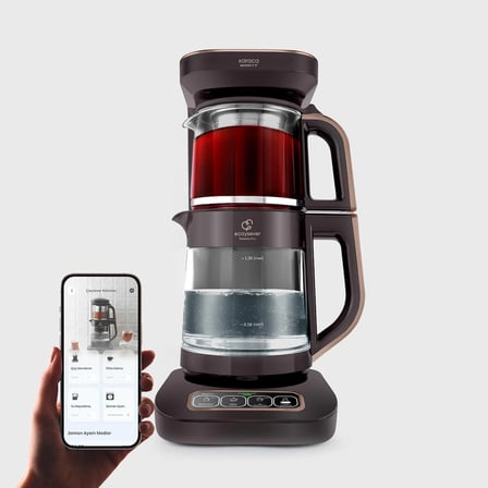 Karaca Çaysever Robotea Pro Connect 4 in 1 Konuşan Cam Çay Makinesi Walnut Brown