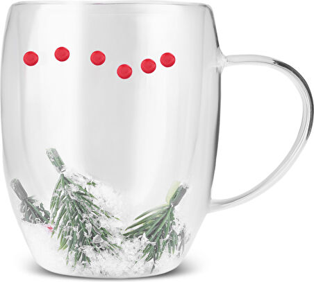 Karaca New Year Yılbaşı Snow Kulplu Borosilikat Çift Cidarlı Kupa 340 ml