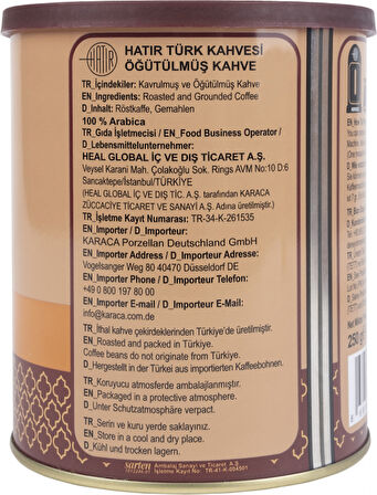 Karaca Hatır Orta Kavrulmuş Türk Kahvesi Teneke Kutu 250 gr