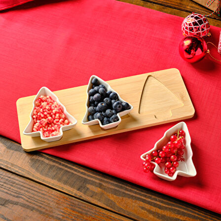 Karaca New Year Yılbaşı Bamboo Snack Çam Ağacı 3'lü Çerezlik