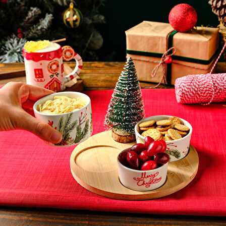 Karaca New Year Yılbaşı Bamboo Snack Kokina 3'lü Çerezlik
