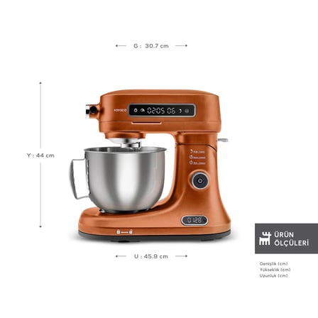 Karaca Pro Artisan Tartılı Dijital Ekran Zaman Ayarlı Döküm Hamur Yoğurma Makinesi  Sunburnt Glow 1600W 5L