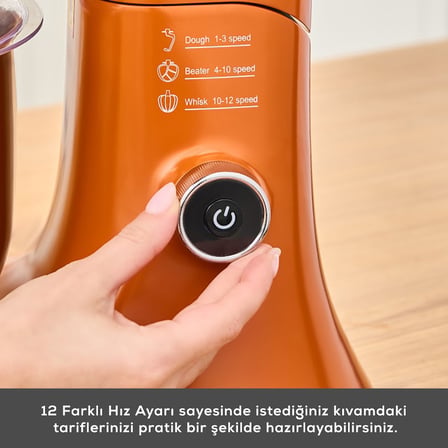 Karaca Pro Artisan Tartılı Dijital Ekran Zaman Ayarlı Döküm Hamur Yoğurma Makinesi  Sunburnt Glow 1600W 5L
