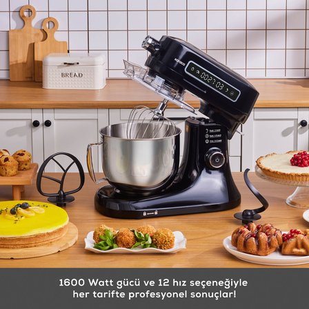 Karaca Pro Artisan Dijital Ekran Zaman Ayarlı Döküm Hamur Yoğurma Makinesi Black 1600W 5L