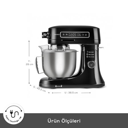 Karaca Pro Artisan Dijital Ekran Zaman Ayarlı Döküm Hamur Yoğurma Makinesi Black 1600W 5L
