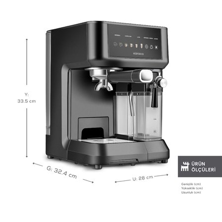 Karaca MyCaffe Barista S10 Entegre Süt Hazneli, Espresso, Latte ve Cappuccino Makinesi Matte Black