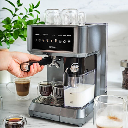 Karaca MyCaffe Barista S10 Entegre Süt Hazneli Otomatik Espresso Latte ve Cappuccino Mak. GalaxyGrey