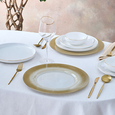 Karaca Home Marisa Yuvarlak Supla Simli Altın Beyaz 33 cm