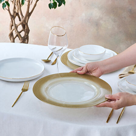 Karaca Home Marisa Yuvarlak Supla Simli Altın Beyaz 33 cm