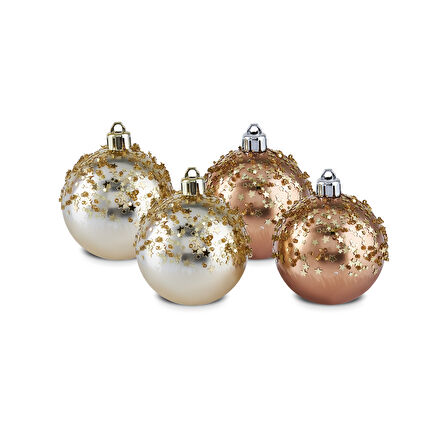 Karaca 4'lü Set Top Ağaç Süsü Pembe ve Gold 6 cm