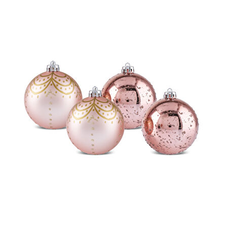 Karaca 4'lü Set Top Ağaç Süsü Pembe ve Pembe Mat 8 cm