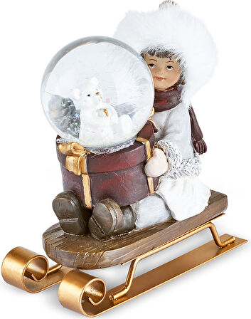 Karaca New Year Yılbaşı Child Rides A Sleigh Kar Küresi 10x6,5x11 Cm