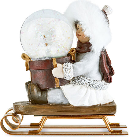 Karaca New Year Yılbaşı Child Rides A Sleigh Kar Küresi 10x6,5x11 Cm