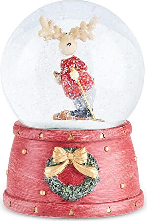 Karaca New Year Yılbaşı Skier Deer Müzikli Kar Küresi 10 x 14 cm
