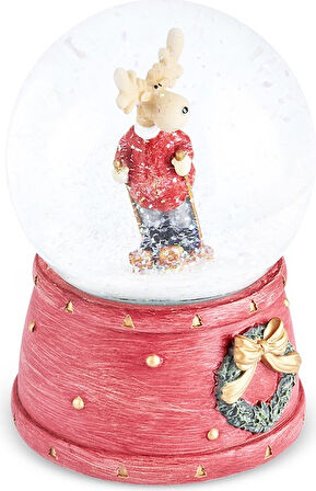Karaca New Year Yılbaşı Skier Deer Müzikli Kar Küresi 10 x 14 cm