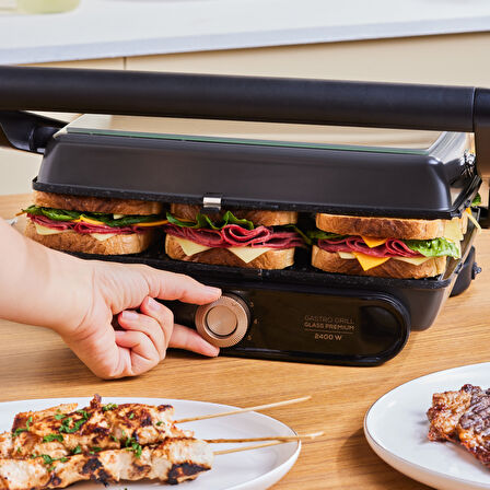 Karaca Gastro Grill Glass 2400W Tost ve Izgara Makinesi Walnut Brown 6 Dilim Kapasiteli