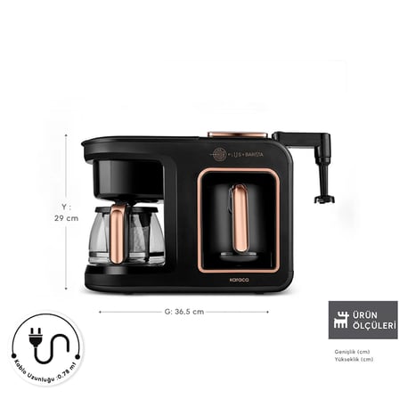 Karaca Hatır Plus Barista 6 in 1 Latte Cappuccino ve Közde Türk Kahve Makinesi Black Copper