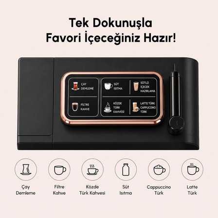Karaca Hatır Plus Barista 6 in 1 Latte Cappuccino ve Közde Türk Kahve Makinesi Black Copper