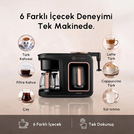 Karaca Hatır Plus Barista 6 in 1 Latte Cappuccino ve Közde Türk Kahve Makinesi Black Copper