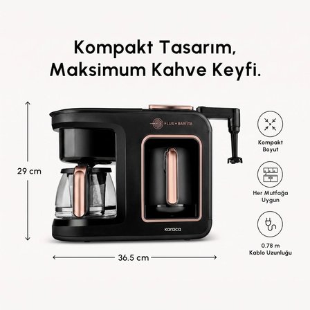 Karaca Hatır Plus Barista 6 in 1 Latte Cappuccino ve Közde Türk Kahve Makinesi Black Copper