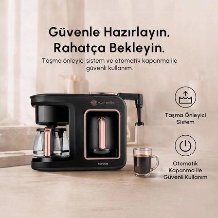 Karaca Hatır Plus Barista 6 in 1 Latte Cappuccino ve Közde Türk Kahve Makinesi Black Copper