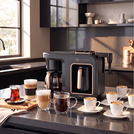Karaca Hatır Plus Barista 6 in 1 Latte Cappuccino ve Közde Türk Kahve Makinesi Black Copper