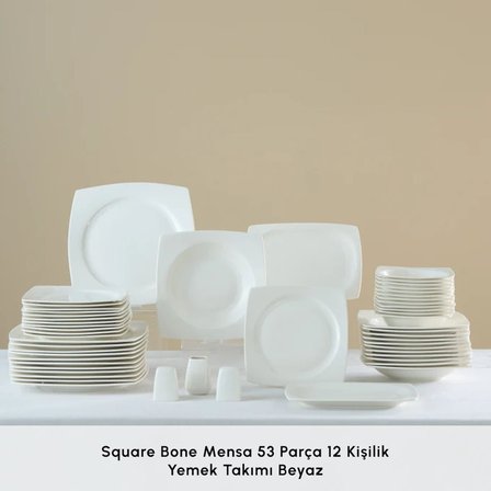 Karaca Square Bone Mensa 53 Parça 12 Kişilik Yemek Takımı Beyaz