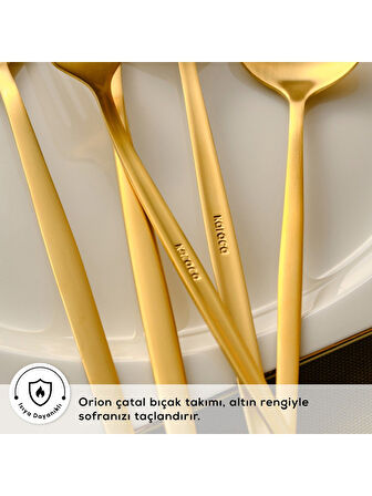 Karaca Orion Mat 12 Kişilik 60 Parça Çatal Kaşık Bıçak Takımı Gold Gold