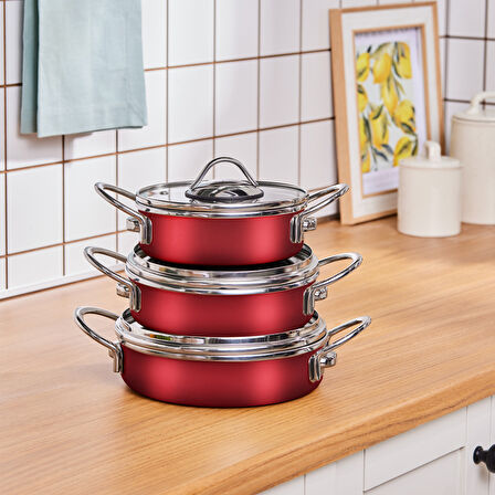 Karaca Ateş Emaye 6 Parça Omlet Sahan Set Bordo