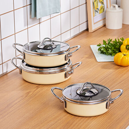 Karaca Ateş Emaye 6 Parça Omlet Sahan Set Krem