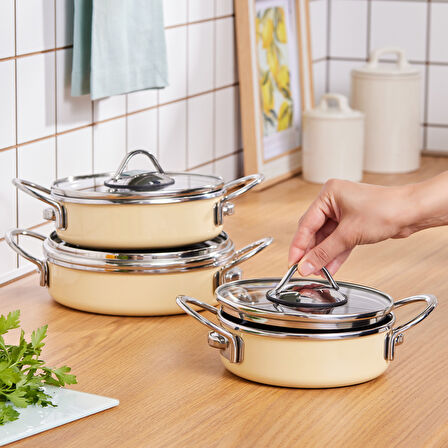 Karaca Ateş Emaye 6 Parça Omlet Sahan Set Krem