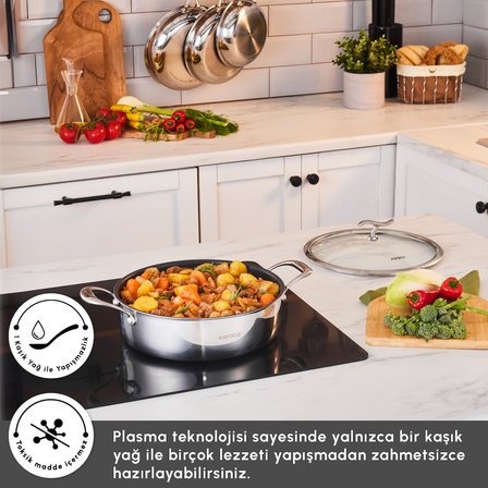 Karaca Plasma Steel 3Ply İndüksiyon Tabanlı Çelik Pilav/Karnıyarık Tencere 28 Cm