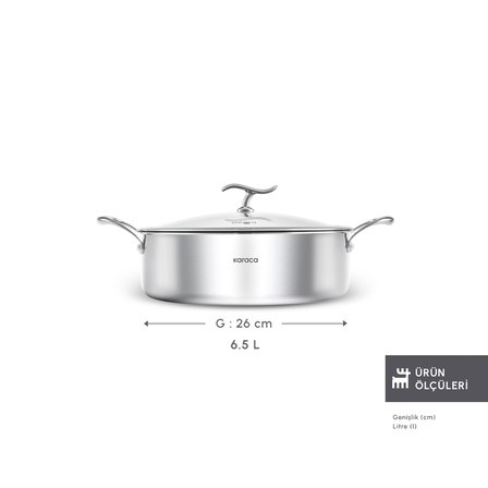 Karaca Plasma Steel 3Ply İndüksiyon Tabanlı Çelik Pilav/Karnıyarık Tencere 30 Cm